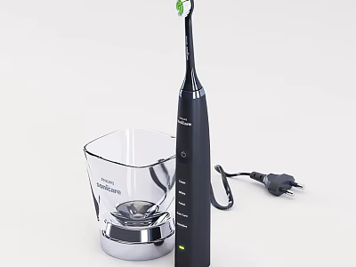 Electric Toothbrush With Transparent Cup And Charging Base For Daily Hygiene Use 3d model