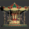 Children Enjoying Fun Carousel Ride With Red Green Canopy And Golden Decorations