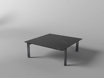 Black Square Coffee Table Featuring Marble Texture and Modern Minimalist Design with Metal Legs 3d model