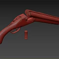 Vintage Pistol With Wooden Grip And Metal Barrel Next To Red Bullet