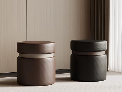 Two Brown And Black Leather Shoe Stools With Modern Design For Indoor Home Decor 3d model