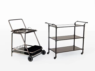 Commercial Equipment Black Utility Carts With Wheels And Multi Tier Storage Shelves For Service 3d model