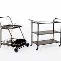 Commercial Equipment Black Utility Carts With Wheels And Multi Tier Storage Shelves For Service