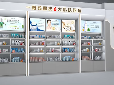 Modern Skincare Retail Display Shelves With Various Cosmetic Products And Advertisement 3d model