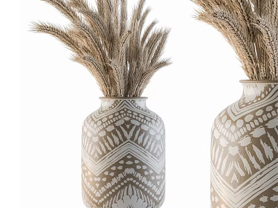 Decorative Vases With Dried Wheat Stems And Geometric Patterns For Home Decor 3d model
