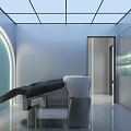 Modern Cosmetic Store Interior With Round Hole Wall And Light Green Shelves Displaying Products