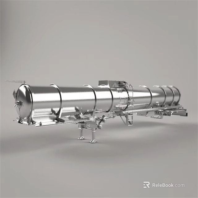 Silver Long Cylindrical Industrial Tank With Metal Supports And Stable Structure 3d model 