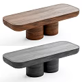 Modern Minimalist Wooden Stools in Brown and Gray with Cylindrical Legs and Long Seats