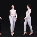 Elegant Woman in Beige Top and Light Pants Showing Four Different Poses and Angles