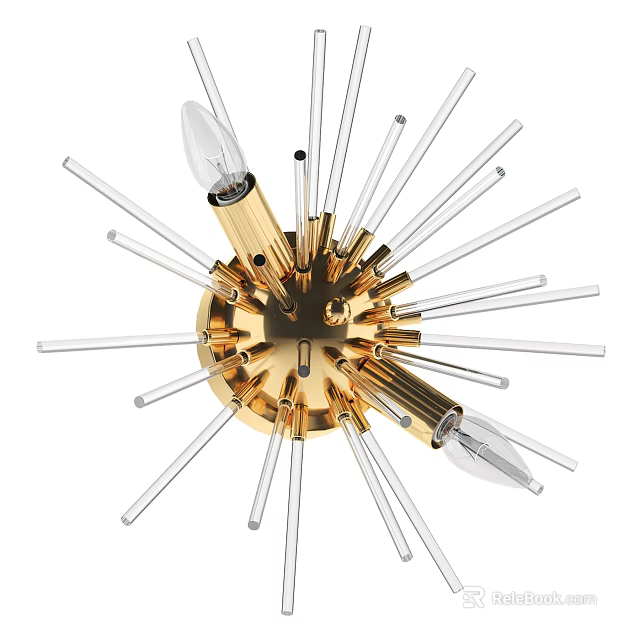 Elegant Gold Wall Lamp With Transparent Glass Rods And Radiant Design 3d model 