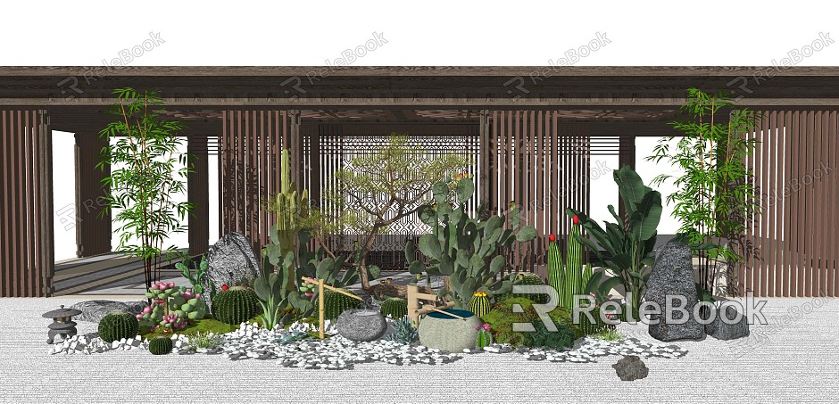 Modern landscape sketch courtyard landscape cactus cactus ball model