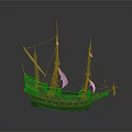 Detailed Vintage Wooden Sailboat Model With Multiple Masts And White Sails