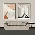 Modern Minimalist Sectional Sofa With Round Pillows And Wall Art In Living Room