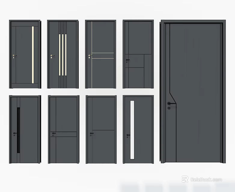 Modern Swing Doors Design With Various Panel Styles For Home Interior 3d model
