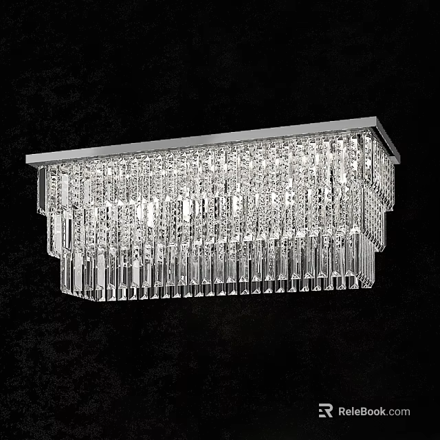 Modern Luxury Crystal Ceiling Light With Rectangular Frame And Hanging Pendants 3d model