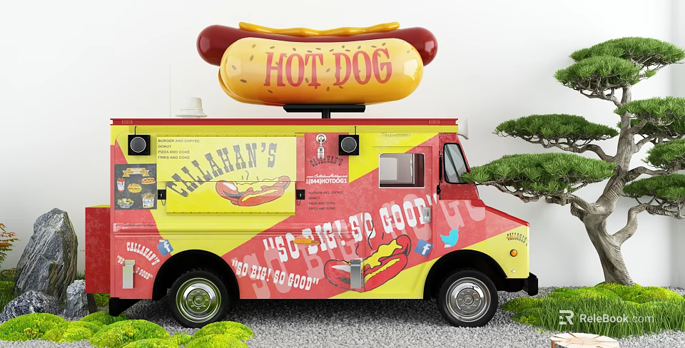 Callahan's Commercial Hot Dog Truck With Yellow Red Design And Hot Dog Sign 3d model 