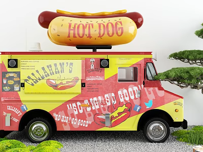 Callahan's Commercial Hot Dog Truck With Yellow Red Design And Hot Dog Sign 3d model