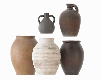Ceramic Vessels Collection With Various Shapes Textured Surfaces And Earthy Tones 3d model