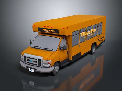 Vibrant Yellow Bus Featuring Master Plan Branding and Side Window Design 3d model
