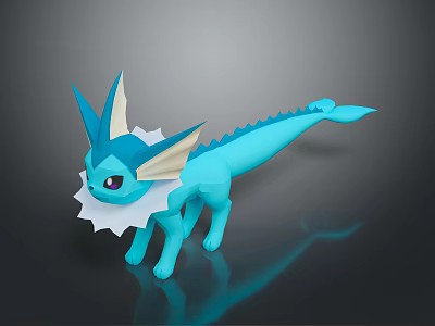 Vibrant Blue Creature Character 3D Design Featuring Pointed Ears Frilled Neck And Finned Tail 3d model