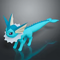 Vibrant Blue Creature Character 3D Design Featuring Pointed Ears Frilled Neck And Finned Tail 3d model