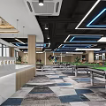 Modern Billiard Room Interior Design With Blue Strip Lights And Multiple Pool Tables 3d model