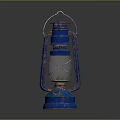 Vintage Blue Rusted Kerosene Lamp With Metal Frame And Glass Shade