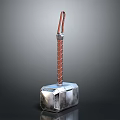 Medieval War Hammer With Silver Metal Head And Red Braided Leather Handle