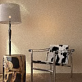 Cozy Accent Chair Cow Print Upholstery Metal Frame Wooden Side Table Floor Lamp Natural Light
