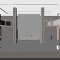 Modern Lobby Front Desk Reception Design With Marble Walls Columns And Lighting 3d model