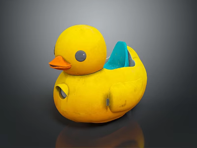 Yellow Rubber Duck Toy With Orange Beak Gray Eyes And Blue Wings 3d model