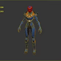 Game Movie Character In Blue Orange Armored Suit With Sci Fi Helmet Shoulder Armor Design