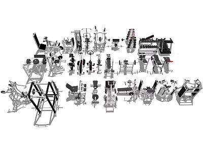 Different Types Of Sports Equipment With Fitness Machines Training Tools And Exercise Gear 3d model