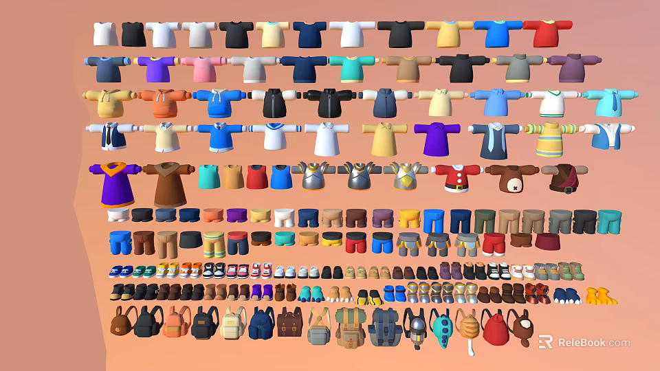 Colorful Clothing and Accessories Collection Including T Shirts Sweaters Hats Shoes and Bags 3d model 