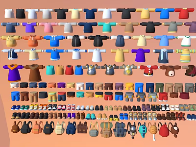 Colorful Clothing and Accessories Collection Including T Shirts Sweaters Hats Shoes and Bags 3d model