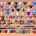 Colorful Clothing and Accessories Collection Including T Shirts Sweaters Hats Shoes and Bags