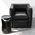 Black Leather Single Sofa with Black Marble Side Table in Modern Interior Space 3d model