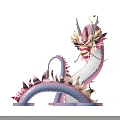 3D Dragon Model With Pink White Body And Silver Flame Like Design On Black Background