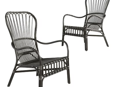 Sturdy Black Woven Rattan Outdoor Chairs With Armrests And Classic Garden Design 3d model