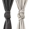 Black And Beige Tied Curtains On Window With Natural Green View