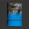 Rusted Blue Oil Barrel With Weathered Surface And Metallic Finish Against Dark Background