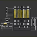 Industrial Mechanical System With Yellow Vertical Components And Conveyor Belt 3d model