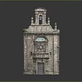 Antique Stone Building Model With Arched Windows And Decorative Top Details