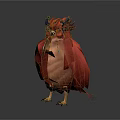 Game Movie Character Red Owl With Blue Horns Fluffy Feathers And Sharp Claws