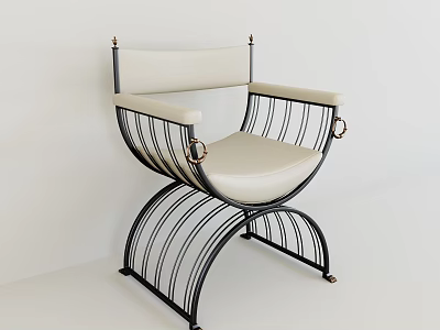 Modern Single Chair With Curved Black Metal Frame And Beige Leather Seat 3d model