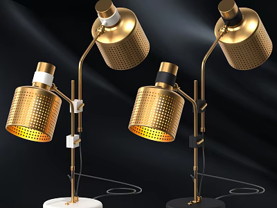 Modern Gold Floor Lamp With Perforated Shade And Marble Base 3d model