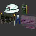 Essential Electrical Tools Set With Safety Helmet Multimeter Pliers And Terminal Block