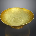 Golden Decorative Bowl With Carved Patterns Central Seal And Base For Home Living