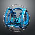 Spherical Transparent Cockpit With Two Blue Seats And Metallic Frame Interior Design