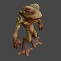 Humanoid Frog Man 3D Model With Green Brown Skin Standing Pose